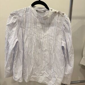 Zara White and Blue Striped Top